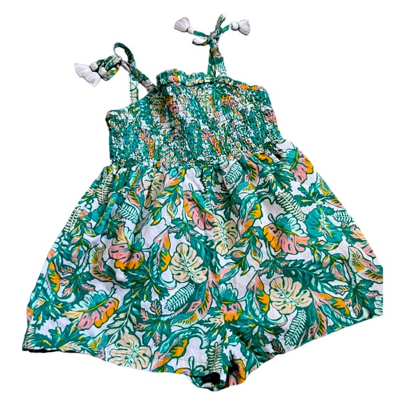 Tommy Bahama Other - Tommy Bahama One Piece Romper Multicolor Hawaiian Print Smocked Sz 3T